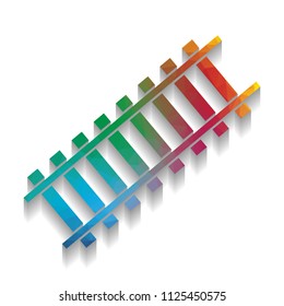 Railway sign. Tangent track. Vector. Colorful icon with bright texture of mosaic with soft shadow on white background. Isolated.