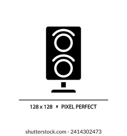 Bahnsignalisierung Pixel perfekt schwarze Glyphe Symbol. Ampelsystem. Infrastruktursteuerung. Eisenbahn-Semaphor. Silhouette-Symbol auf weißem Raum. Festes Piktogramm. Vektorgrafik einzeln