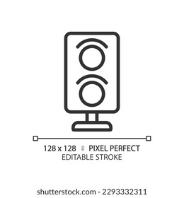 Railway signalling pixel perfect linear icon. Traffic light system. Infrastructure control. Railroad semaphore. Thin line illustration. Contour symbol. Vector outline drawing. Editable stroke