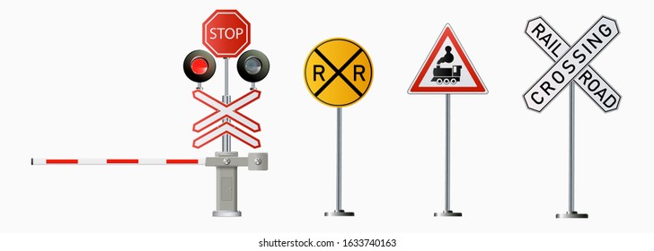 Railway signs set isolated on white background. Vector Railway illustration EPS 10.