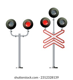 Railway signs set isolated on a white background. Vector railroad traffic light