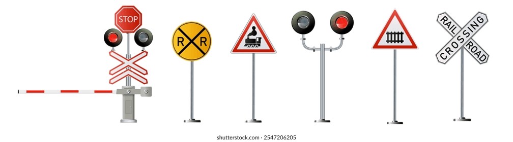 Railway signs set isolated on white background. Vector Railway illustration.