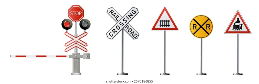 Railway signs set isolated on white background. Vector Railway illustration.