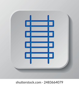Railway simple icon. Flat design. Paper cut design. Cutted blue symbol with shadow. Gray badge button, gray background.ai