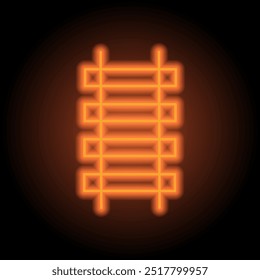 Railway simple icon. Flat design. Orange neon on black background.ai