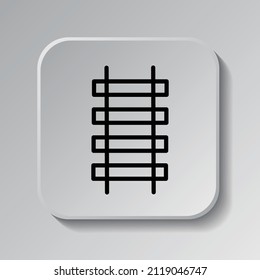 Railway simple icon. Flat desing. Black icon on square button with shadow. Grey background.ai