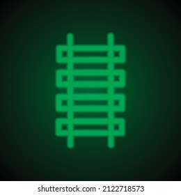 Railway simple icon. Flat desing. Green neon on black background with green light.ai
