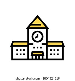 railway station building with clock color icon vector. railway station building with clock sign. isolated symbol illustration