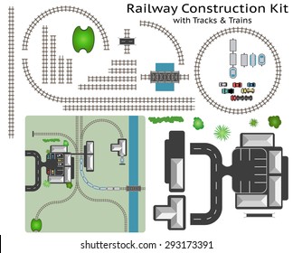 Railway and Station Building Construction Kit with Train - Build your own railway, grouped and layered, see my portfolio for other kits
