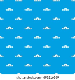 Railway station building pattern repeat seamless in blue color for any design. Vector geometric illustration