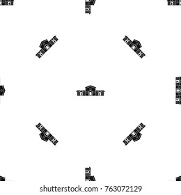 Railway station building pattern repeat seamless in black color for any design. Vector geometric illustration