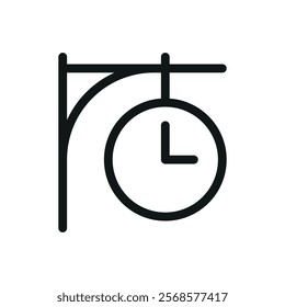 Railway station clock line icon, train station clock vector symbol with editable stroke