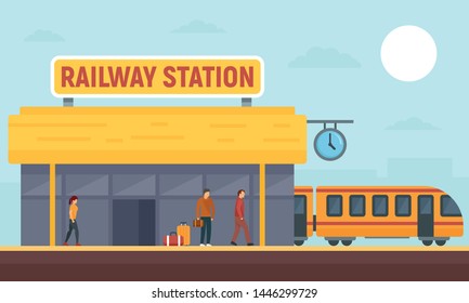 Railway station concept banner. Flat illustration of railway station vector concept banner for web design