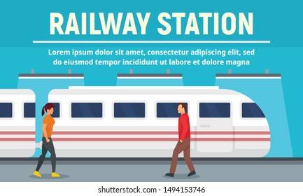 Railway station concept banner. Flat illustration of railway station vector concept banner for web design