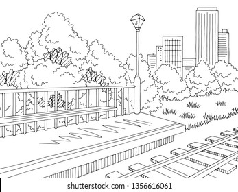 Railway station graphic train platform sketch illustration vector
