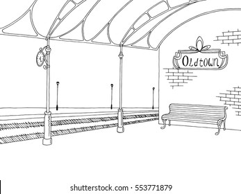 Dibujo gráfico de la plataforma ferroviaria gráfica vector
