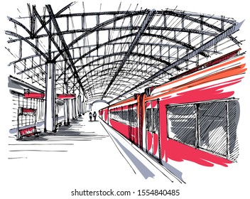 Railway station platform graphic black white sketch illustration vector  Stock Vector Image & Art - Alamy