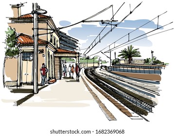 Railway station - hand drawn sketch