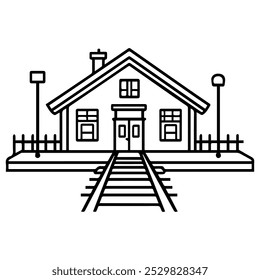 railway station icon or modern line symbol. Vector line art and icon design with bold outline. Black and white Pixel Perfect minimalistic symbol isolated white background. Silhouette simple thin sign