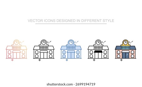 Conjunto de iconos de estación de ferrocarril colección de estilo múltiple