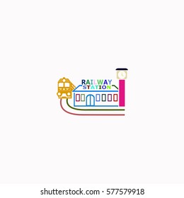 Railway station  icon Vector design. Colored illustration.
