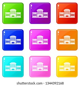 Railway station icons set 9 color collection isolated on white for any design