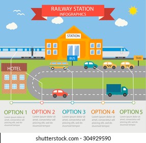 Railway Station infographics, vector illustration