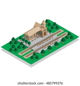 Railway Station. Isometric. Vector illustration.