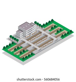 Railway Station. Isometric. Vector illustration.