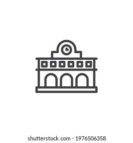 Railway station line icon. linear style sign for mobile concept and web design. Train station building outline vector icon. Symbol, logo illustration. Vector graphics