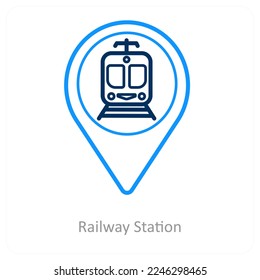 Railway Station and location icon concept
