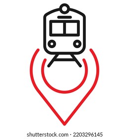 Railway station Map Pointer, line icon. map pointer with train Vector illustration