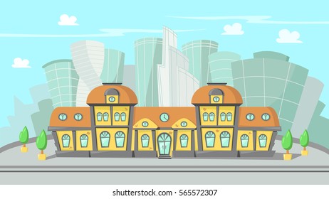 Railway station and megalopolis, vector flat background illustration