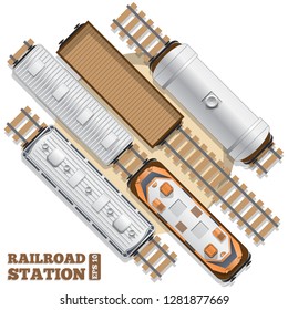 Railway station on a white background. View from above. Vector illustration.