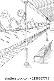 Vector de ilustración de sketch vertical de la plataforma de la estación ferroviaria 