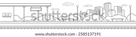 Railway station platform graphic train sketch long illustration vector 