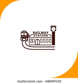Railway station sign. Brown icon on white background