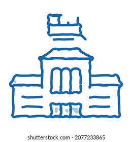 railway station sketch icon vector. Hand drawn blue doodle line art railway station sign. isolated symbol illustration