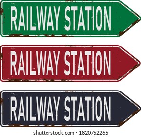 railway station train metal vector road sign