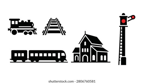 Railway station with train and tracks