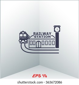 Railway station vector icon.