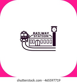 Railway station vector icon on white background.