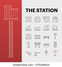 railway station and vehicles vector icons