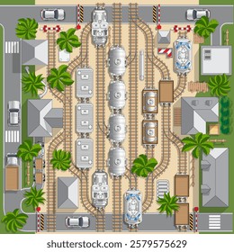 Railway station. View from above. Vector illustration.