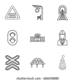 Railway steward icons set. Outline set of 9 railway steward vector icons for web isolated on white background