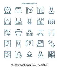 Railway stroke icon. Railway line icon set. editable stroke icon pack