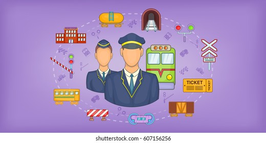 Conceito de banner horizontal de material ferroviário. Ilustração em desenhos animados de material ferroviário vetor horizontal banner para web