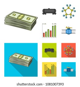 Railway tank, chemical formula, oil price chart, pipeline valve. Oil set collection icons in cartoon,flat style vector symbol stock illustration web.