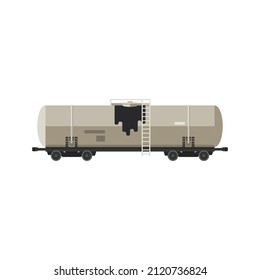 Railway Tanker With Oil Or Other Fuel. Beige Rail Tank Car.