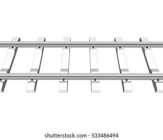Railway track 3d side view isolated. Vector illustration 